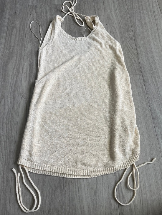 Mable Dresses & Skirts - Cream Knit Halter Mini Dress with Adjustable Side Ties